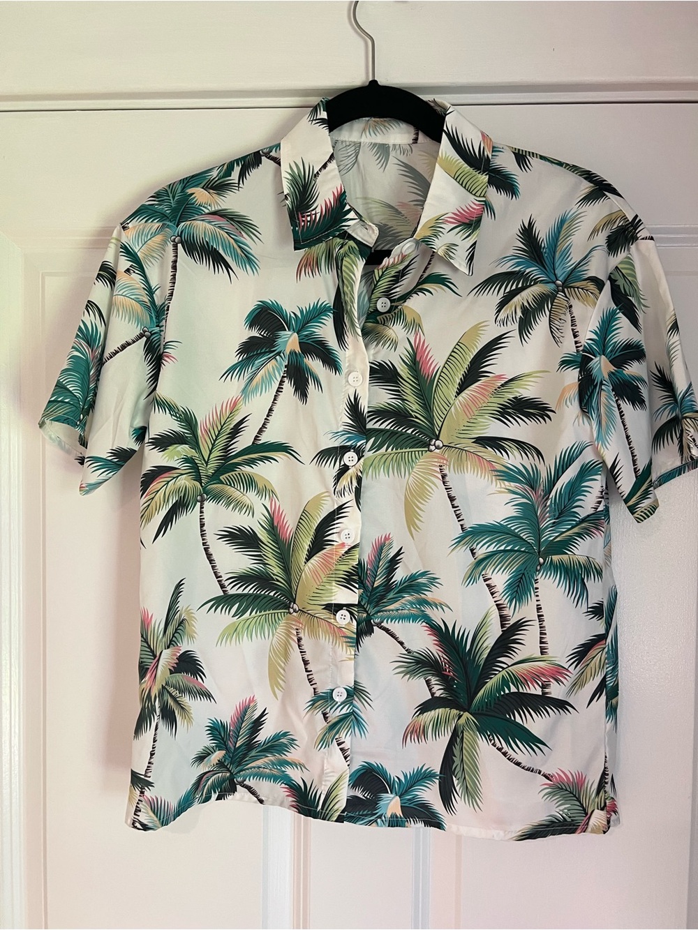 Men's Tropical Palm Print Short-Sleeve Shirt - White/Green